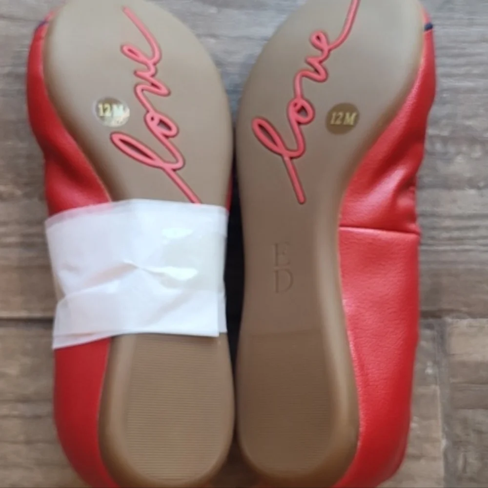 Kids Red Love Flats NWOT